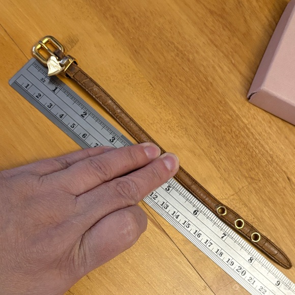 Miu Miu Brown Leather Bracelet Gold Buckle Heart Charm 6.5-7.5" - Picture 8 of 14